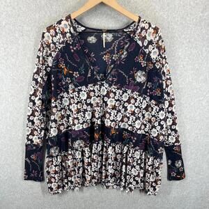 Free People Womens XS Isabelle Boho Tiered Oversized Long Sleeve Top Tunic